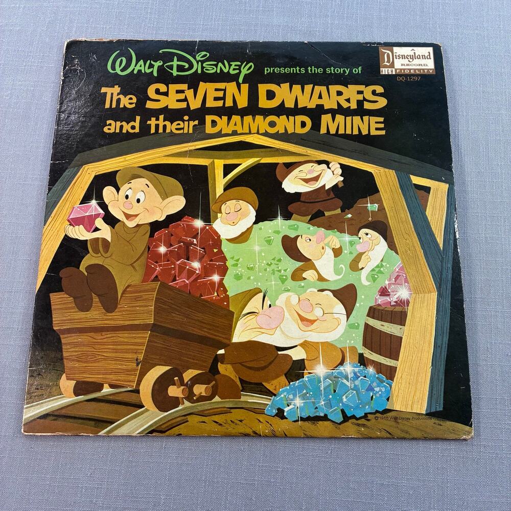 Vintage 1966 Disney Seven Dwarfs And Their Diamond Mine LP Record DQ-1297